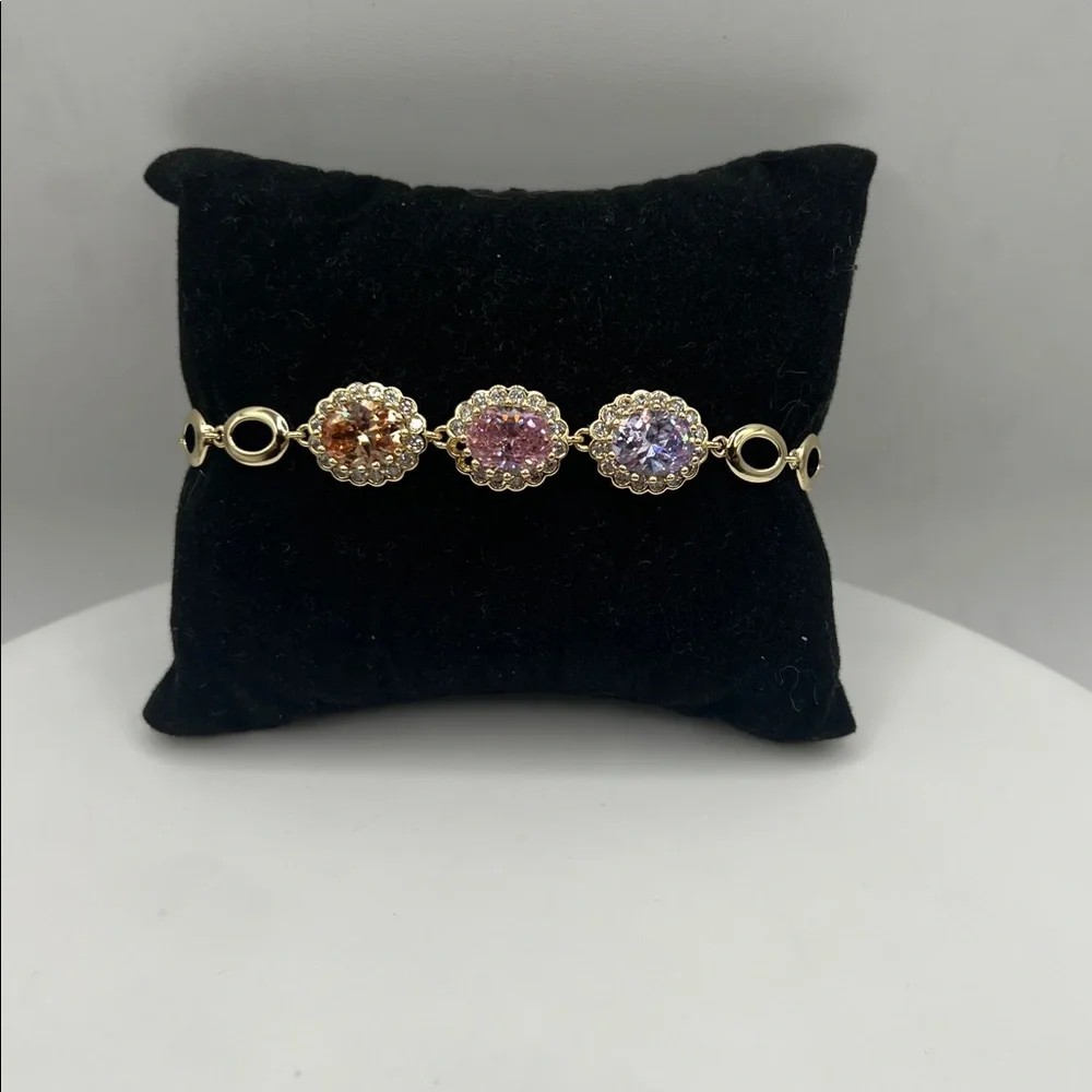 09. 14k Gold Plated over Stainless Steel Bracelet with Multicolor Stones 7 1/2”